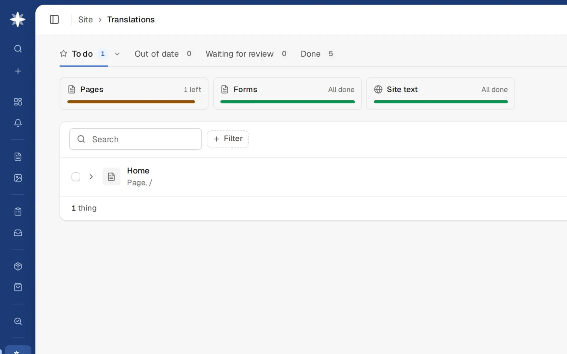 The Translations list for Thai, showing what is left to translate.